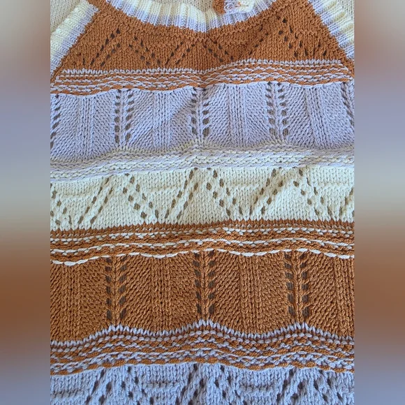 Sisstrevolution knit Back Tie Striped Pointelle Crochet Halter Crop Top S M NEW - Picture 3 of 8